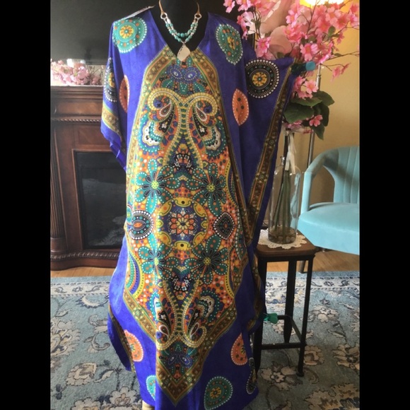 💐NWT GYPSIE BLU MOD FLORAL COVERUP CAFTAN - Picture 2 of 10